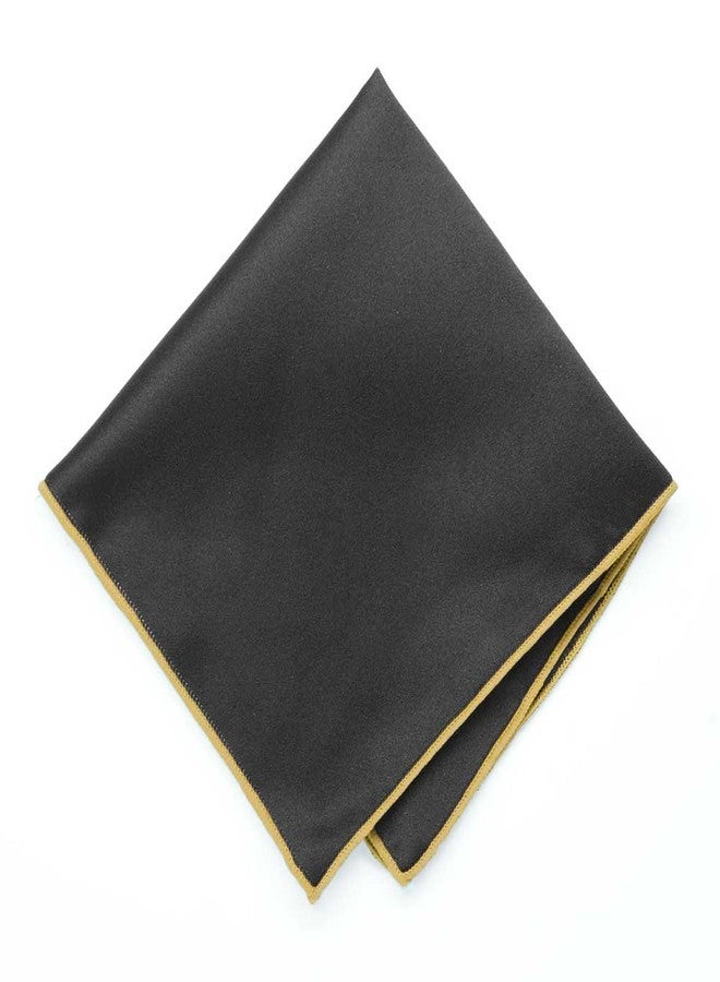 tiemart Pale Gold Tipped Black Pocket Square